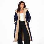Women's teddy-lined quilted coat - Navy Blue front view