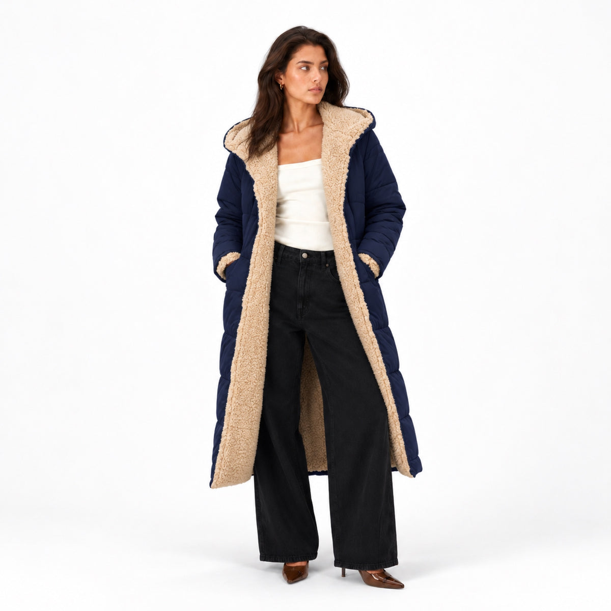 Women’s Longline Padded Coat Teddy Lined Quilted