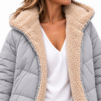 Women's teddy-lined quilted coat - Silver lining detail