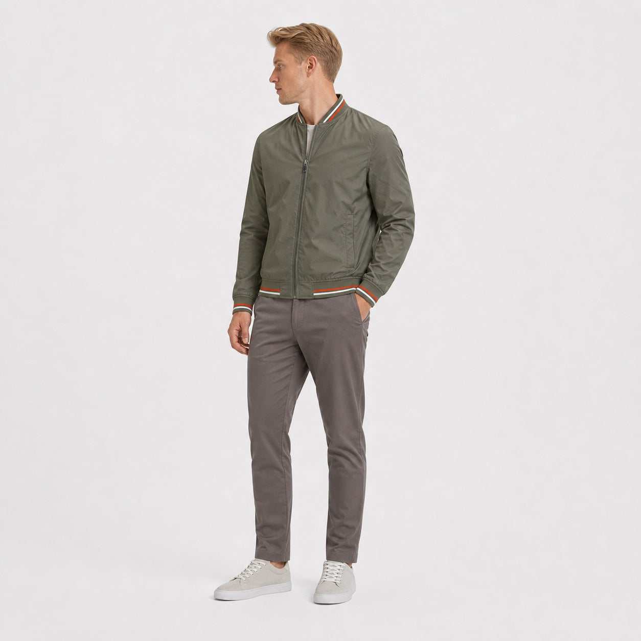 Men's bomber jacket in Army Green front view