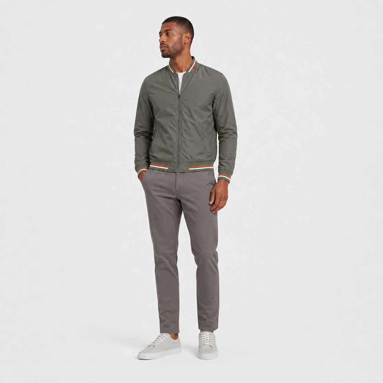 Men's bomber jacket in Army Green front view