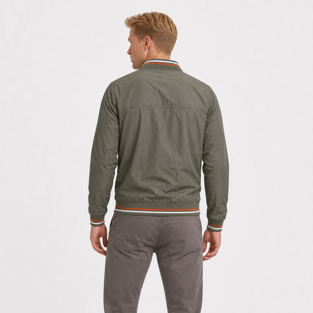 Men's bomber jacket in Army Green back view