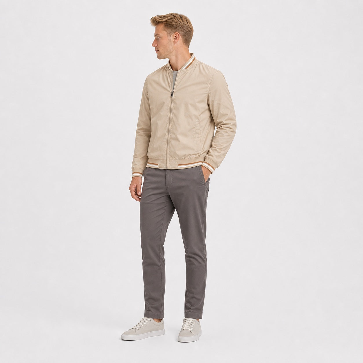 Men's bomber jacket in Khaki front view