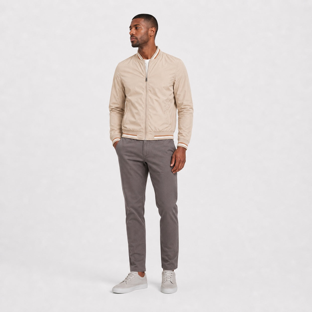 Men's bomber jacket in Khaki front view