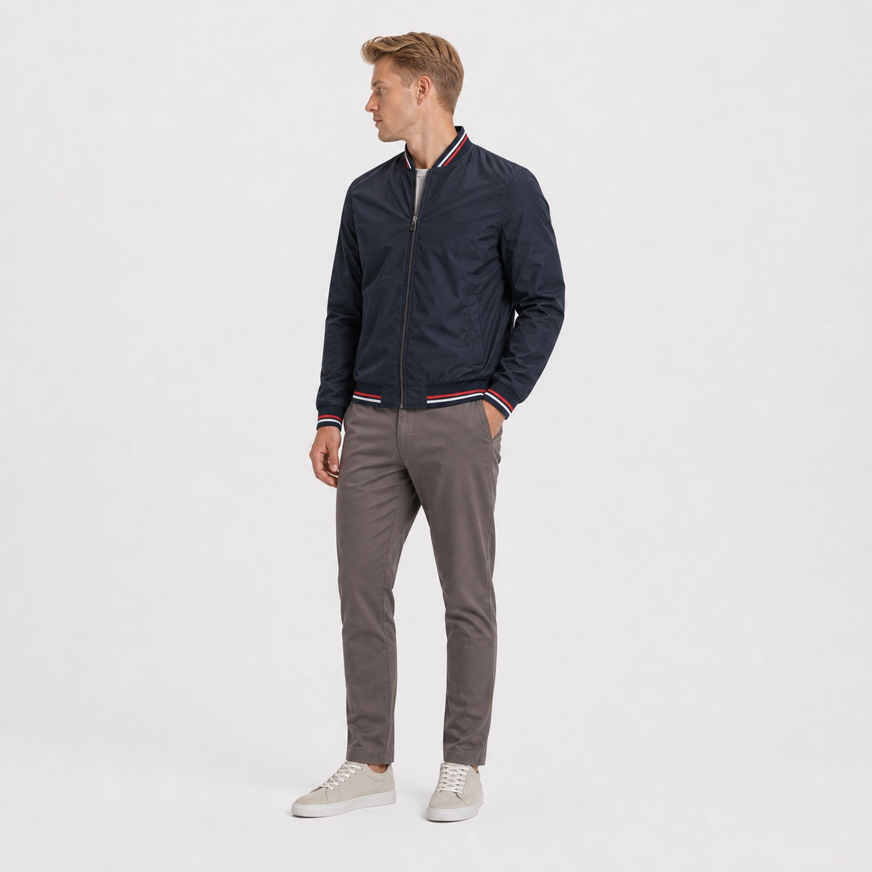 Men's bomber jacket in Navy front view