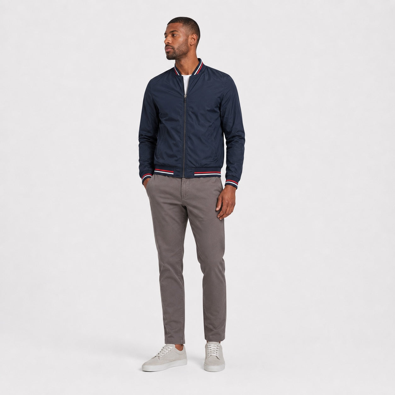 Men's bomber jacket in Navy front view