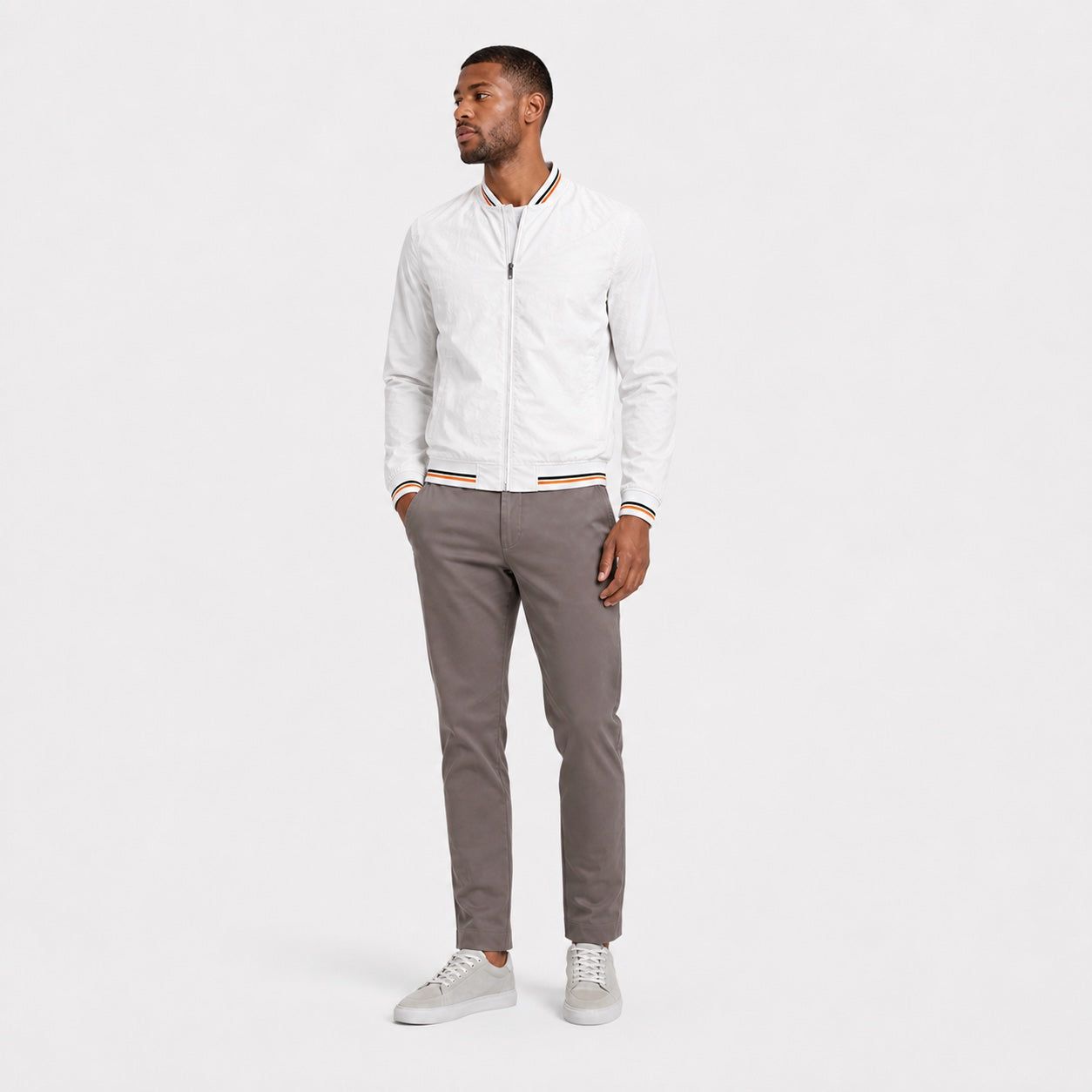 Men's bomber jacket in White front view