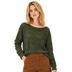 Women's openwork knit boat neck jumper in Army Green - front view