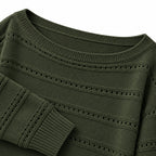 Women's openwork knit boat neck jumper in Army Green - knit detail