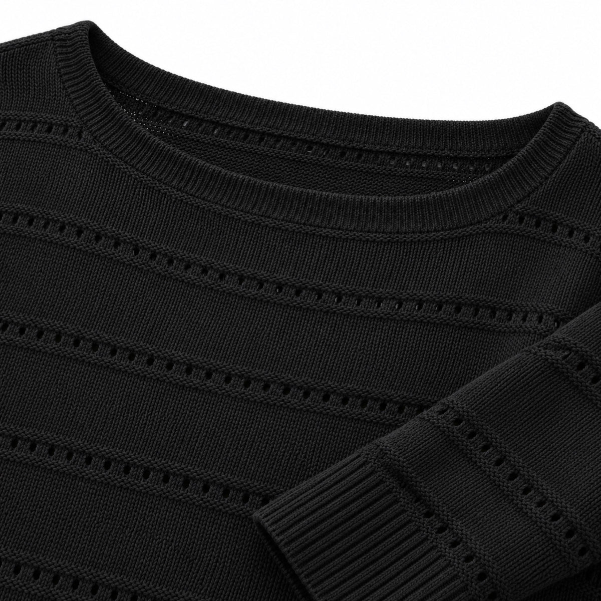 Women's openwork knit boat neck jumper in Black - knit detail