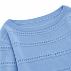 Women's openwork knit boat neck jumper in Navy Blue - knit detail