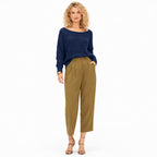 Women's openwork knit boat neck jumper in Sky Blue - full view