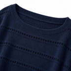 Women's openwork knit boat neck jumper in Sky Blue - knit detail
