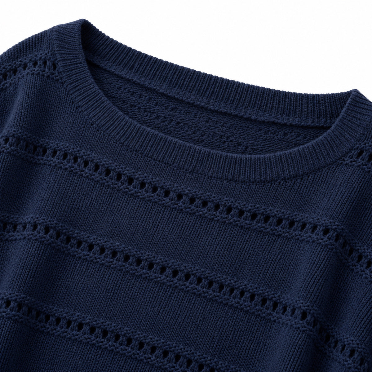 Women's openwork knit boat neck jumper in Sky Blue - knit detail
