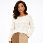 Women's openwork knit boat neck jumper in White - front view