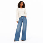 Women's openwork knit boat neck jumper in White - full view