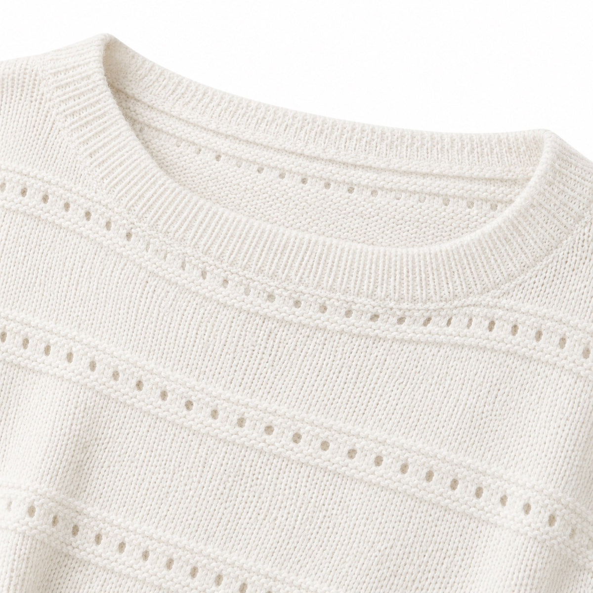 Women's openwork knit boat neck jumper in White - knit detail