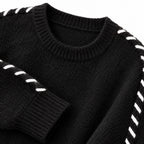Women's contrast whipstitch crew neck jumper in Black - stitch detail