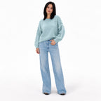 Women's contrast whipstitch crew neck jumper in Mint Green - full view