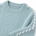 Women's contrast whipstitch crew neck jumper in Mint Green - stitch detail