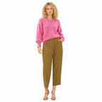 Women's contrast whipstitch crew neck jumper in Pink - full view