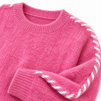 Women's contrast whipstitch crew neck jumper in Pink - stitch detail