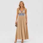 Khaki embroidered maxi dress front view