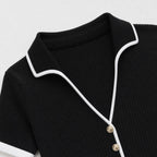 Women's Contrast-Trim Knitted A-Line Mini Dress Short Sleeve Relaxed Fit - Black