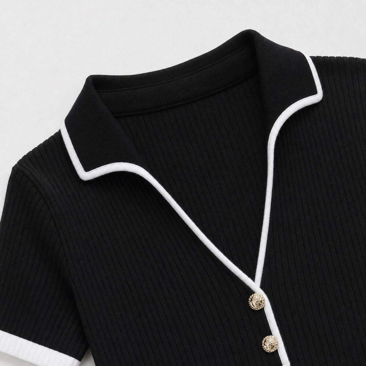 Women's Contrast-Trim Knitted A-Line Mini Dress Short Sleeve Relaxed Fit - Black