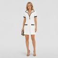 Women's Contrast-Trim Knitted A-Line Mini Dress Short Sleeve Relaxed Fit - White