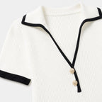 Women's Contrast-Trim Knitted A-Line Mini Dress Short Sleeve Relaxed Fit - White