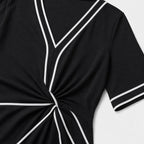 Women's Contrast-Piped Wrap Maxi Dress Short Sleeve Relaxed Fit - Black
