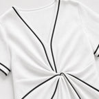 Women's Contrast-Piped Wrap Maxi Dress Short Sleeve Relaxed Fit - White