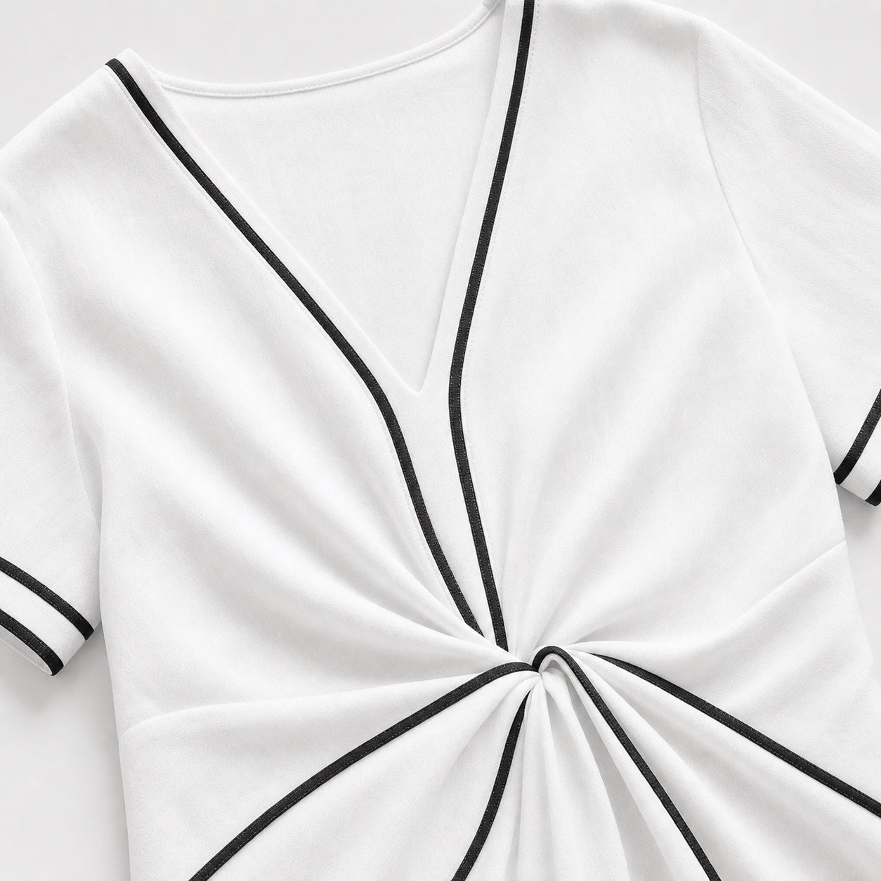 Women's Contrast-Piped Wrap Maxi Dress Short Sleeve Relaxed Fit - White
