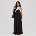 Women's Colour-Block Cross-Neck Maxi Dress Sleeveless Relaxed Fit - BlackWhite