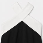 Women's Colour-Block Cross-Neck Maxi Dress Sleeveless Relaxed Fit - BlackWhite
