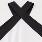 Women's Colour-Block Cross-Neck Maxi Dress Sleeveless Relaxed Fit - White