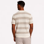 Men's Striped Open-Knit Polo Shirt Short Sleeve Regular Fit - Apricot