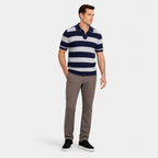 Men's Striped Open-Knit Polo Shirt Short Sleeve Regular Fit - Blue