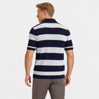 Men's Striped Open-Knit Polo Shirt Short Sleeve Regular Fit - Blue