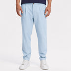 Men's light blue pinstripe pleated trousers front view