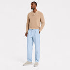 Men's light blue pinstripe pleated trousers full front view