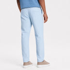 Men's light blue pinstripe pleated trousers back view