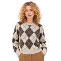 Women's Argyle Knit Jumper Crew Neck Relaxed Fit