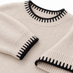 Women's contrast blanket stitch knitted set in Beige - stitch detail