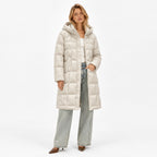 Women’s Longline Puffer Coat Geometric Quilting Hooded