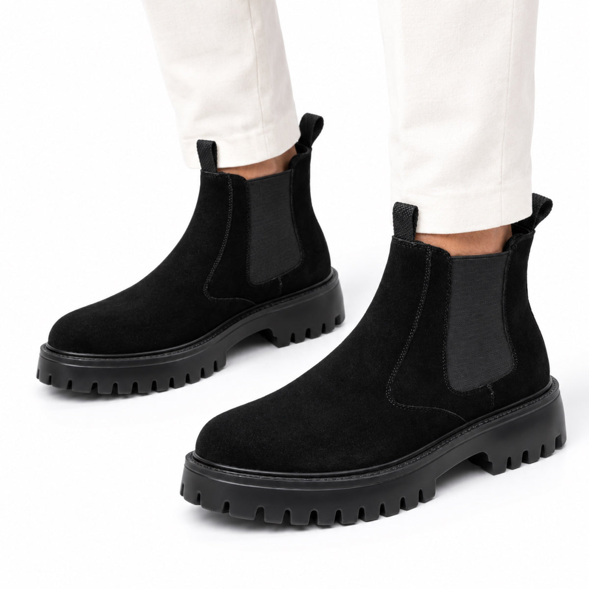 Men's Suede-Look Chelsea Boots Lug Sole Regular Fit