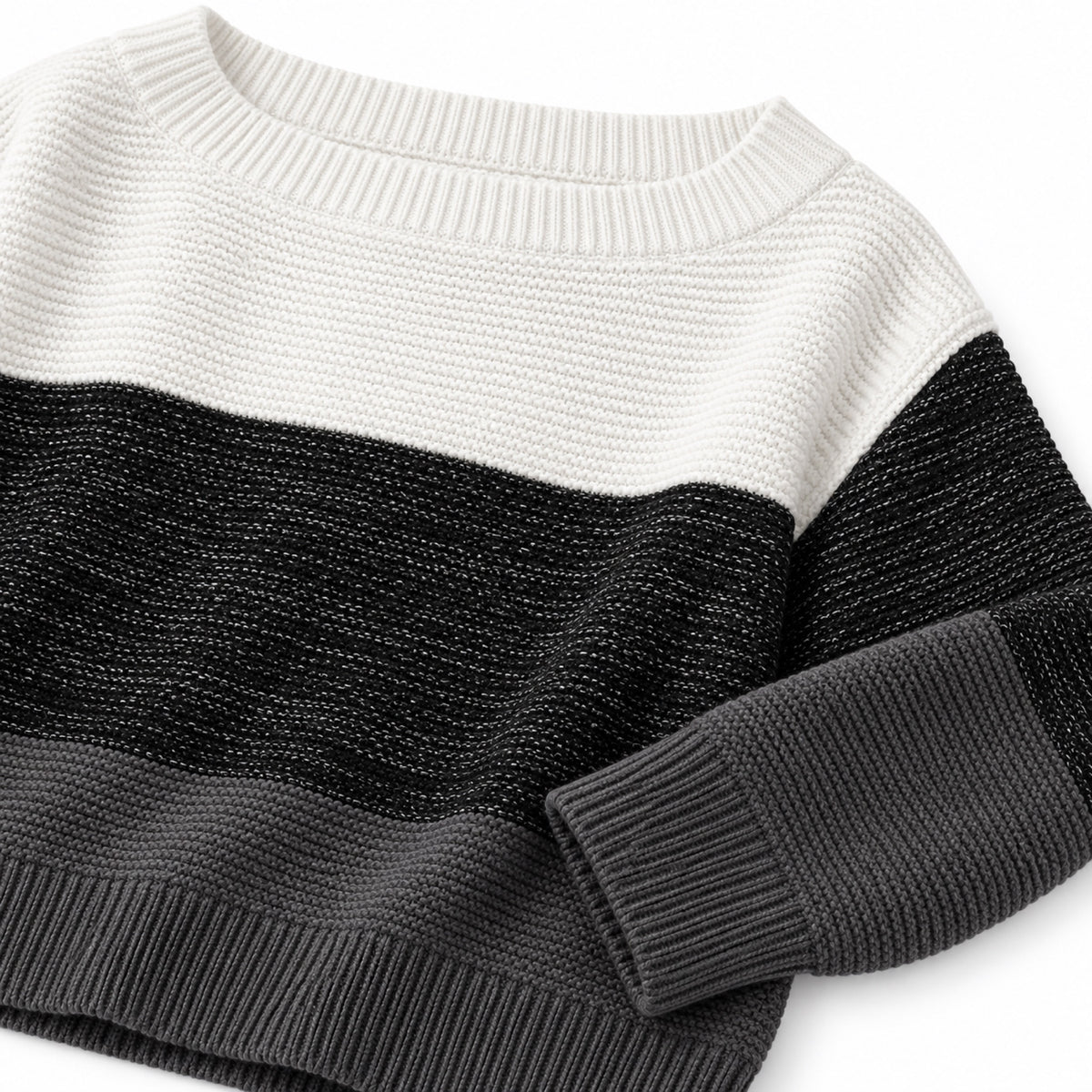 Women's colour block boat neck jumper in Black - knit detail