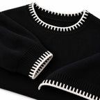 Women's contrast blanket stitch knitted set in Black - stitch detail