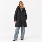 Women’s Longline Puffer Coat Geometric Quilting Hooded
